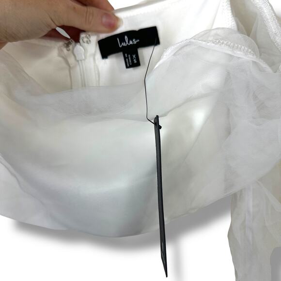 Lulus NWT Eternal Bliss White Tulle Off-the-Shoulder Wide-Leg Sleek Jumpsuit XS - Picture 9 of 10